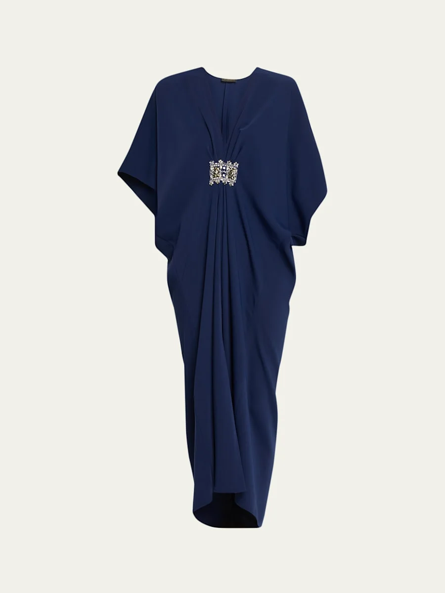 Crystal Medallion Crepe Midi Kaftan Dress - 1