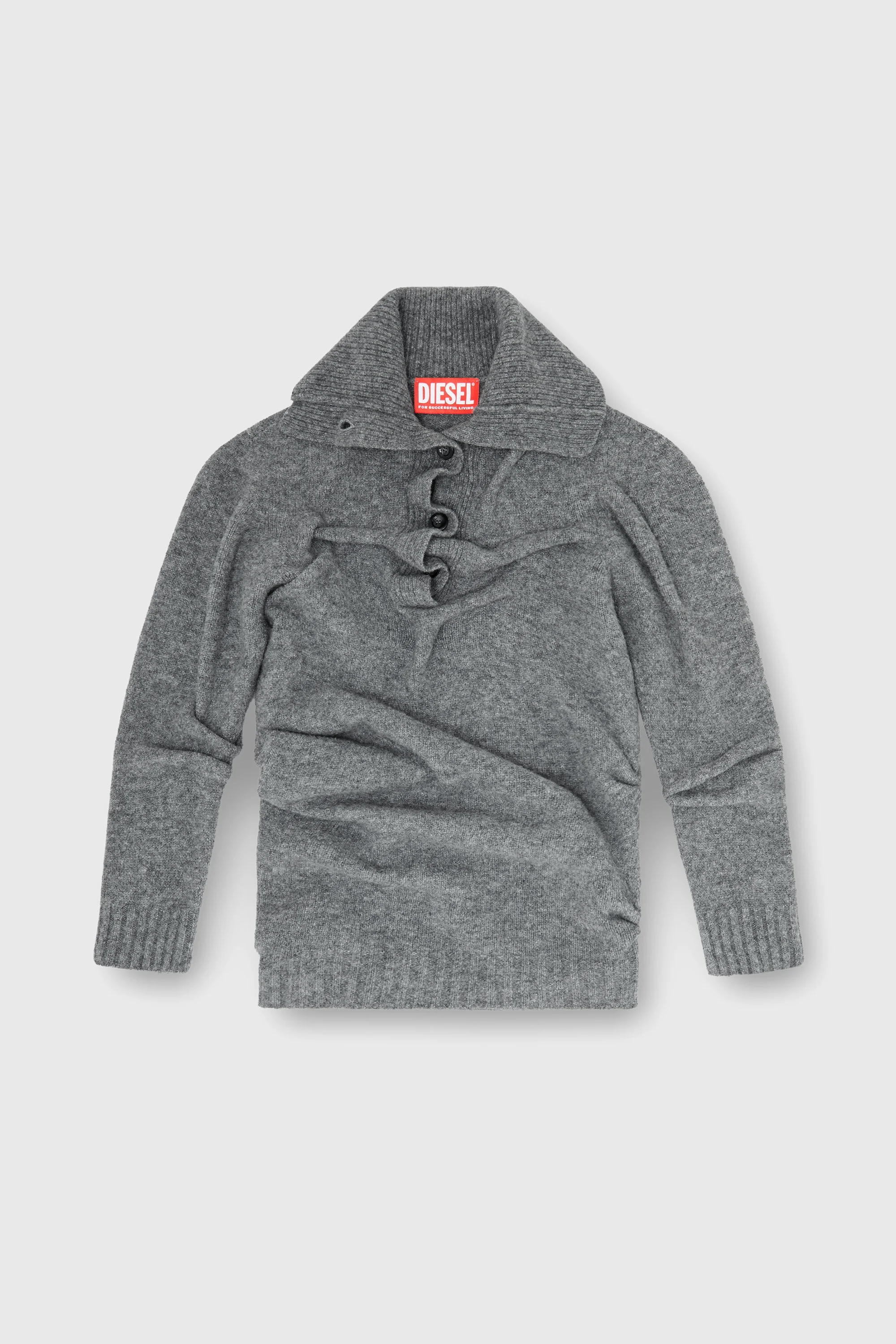 BUTTON-NECK JUMPER IN WRINKLED BOILED KNIT - 1