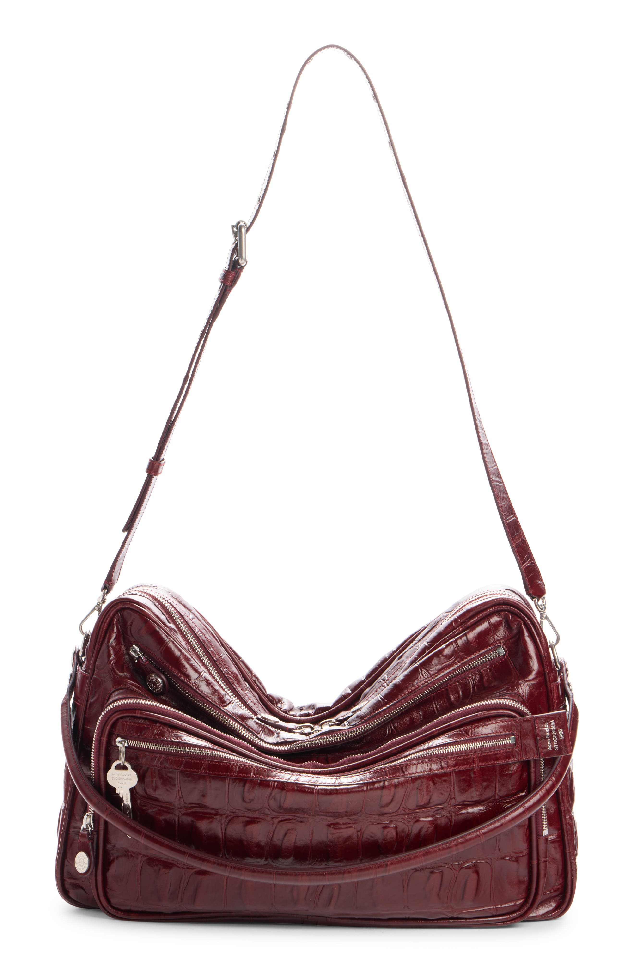 Acne Studios Camero Croc Embossed Leather Shoulder Bag in Burgundy at Nordstrom - 3