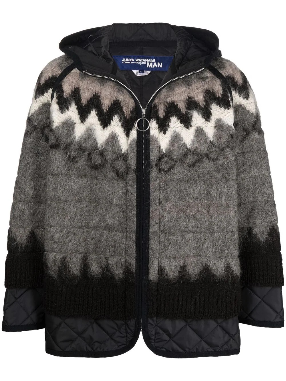 intarsia-knit padded hooded jacket - 1