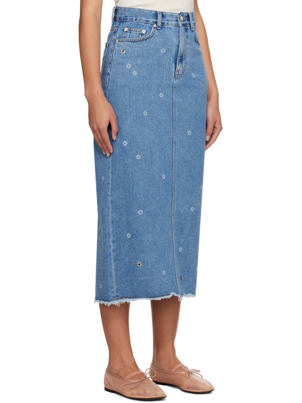 Blue Flower Denim Maxi Skirt - 2