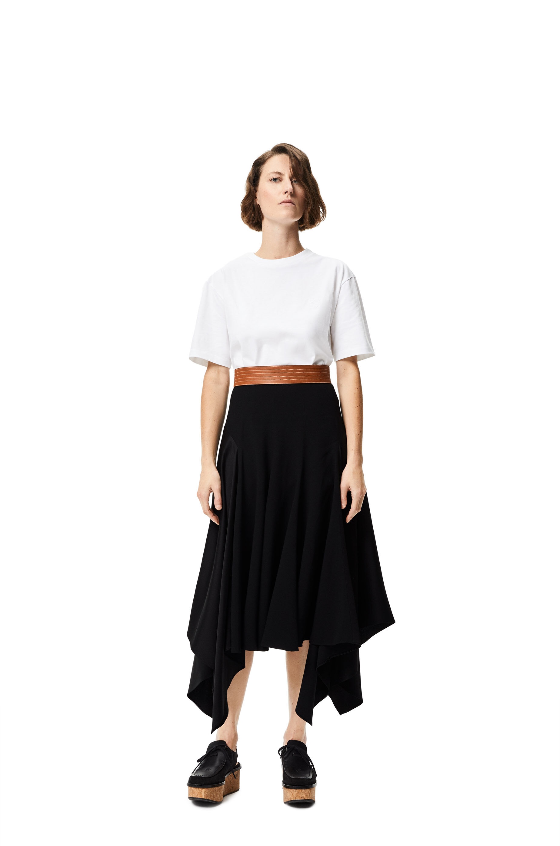 Leather waistband midi skirt in acetate and viscose - 2