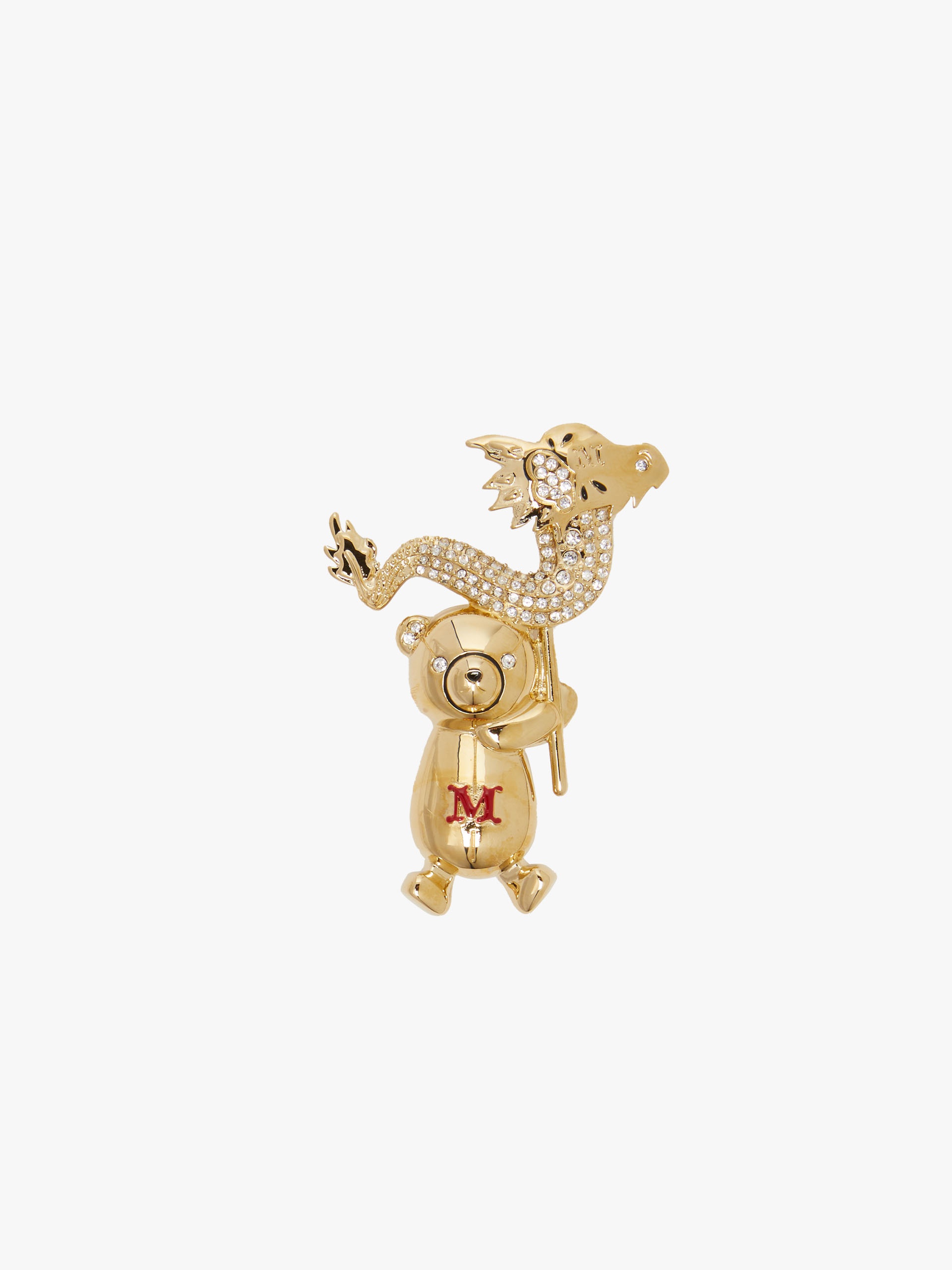 Metal teddy bear brooch with dragon - 1