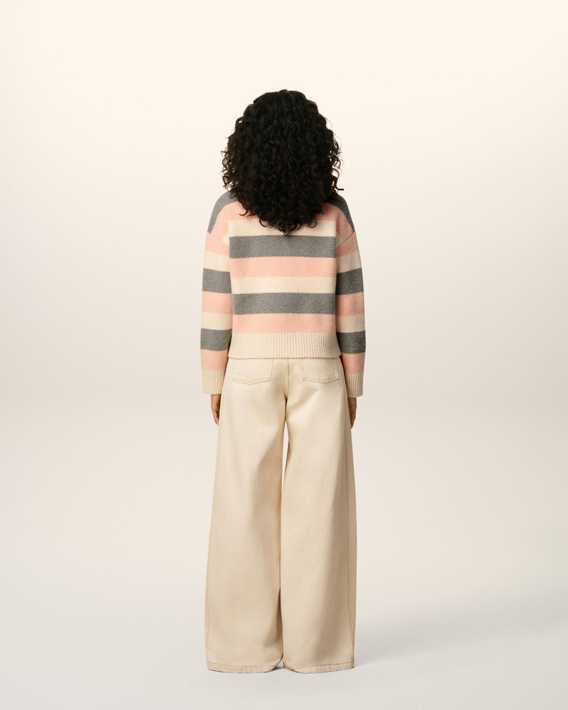 GREY ALPACA STRIPED CREWNECK SWEATER 5
