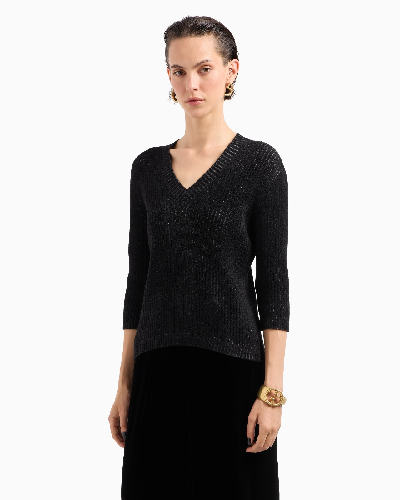 Virgin wool and viscose-blend V-neck jumper - 4
