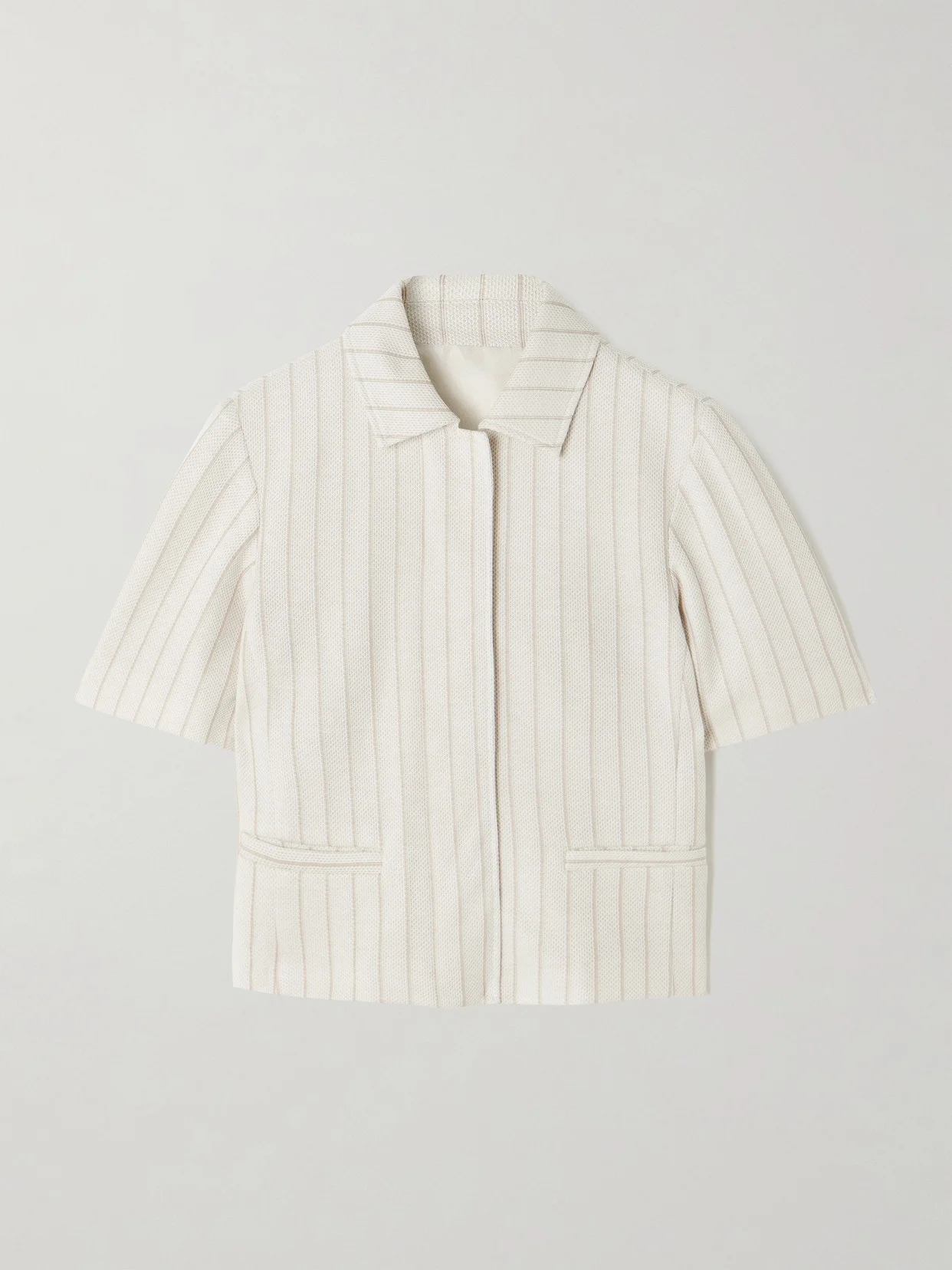 Cropped Striped Cotton-piqué Jacket - 1