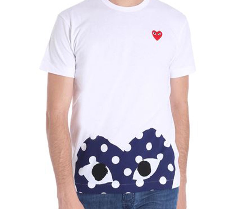 COMME des GARCONS PLAY Polka Dot Half Heart Logo Tee 'White Navy' AZ-T236-051-1 - 3