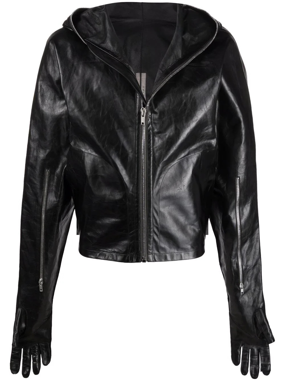 hooded leather biker jacket - 1