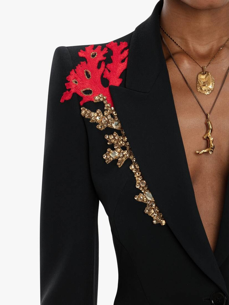 Alexander McQueen Embroidered Peak Shoulder Jacket in Black outlook