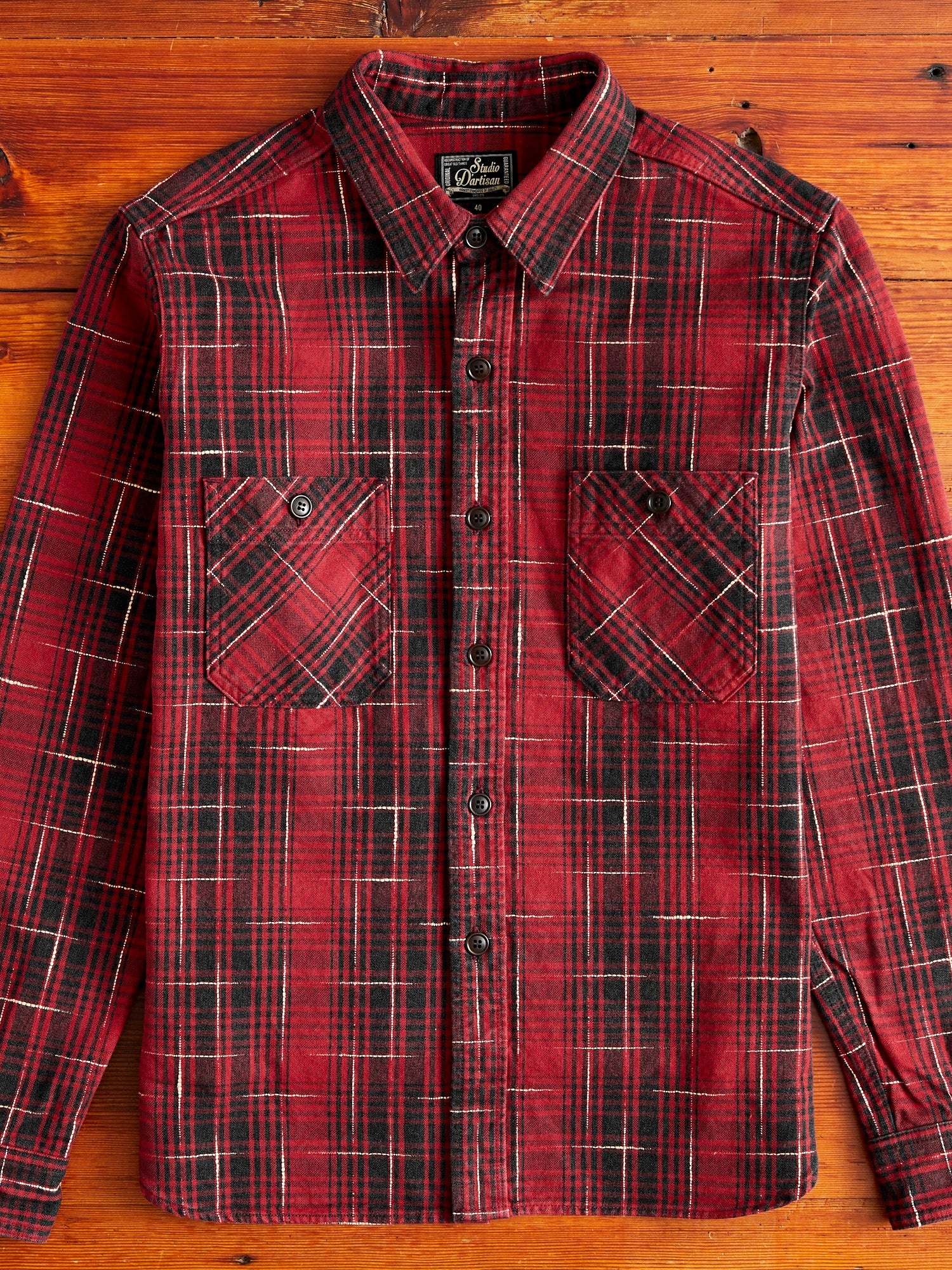 "Midare Kasuri" Heavyweight Flannel Overshirt in Red - 1