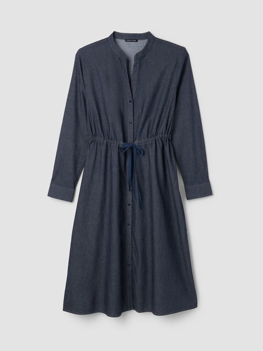 Airy Organic Cotton Twill Band Collar Shirtdress - 1