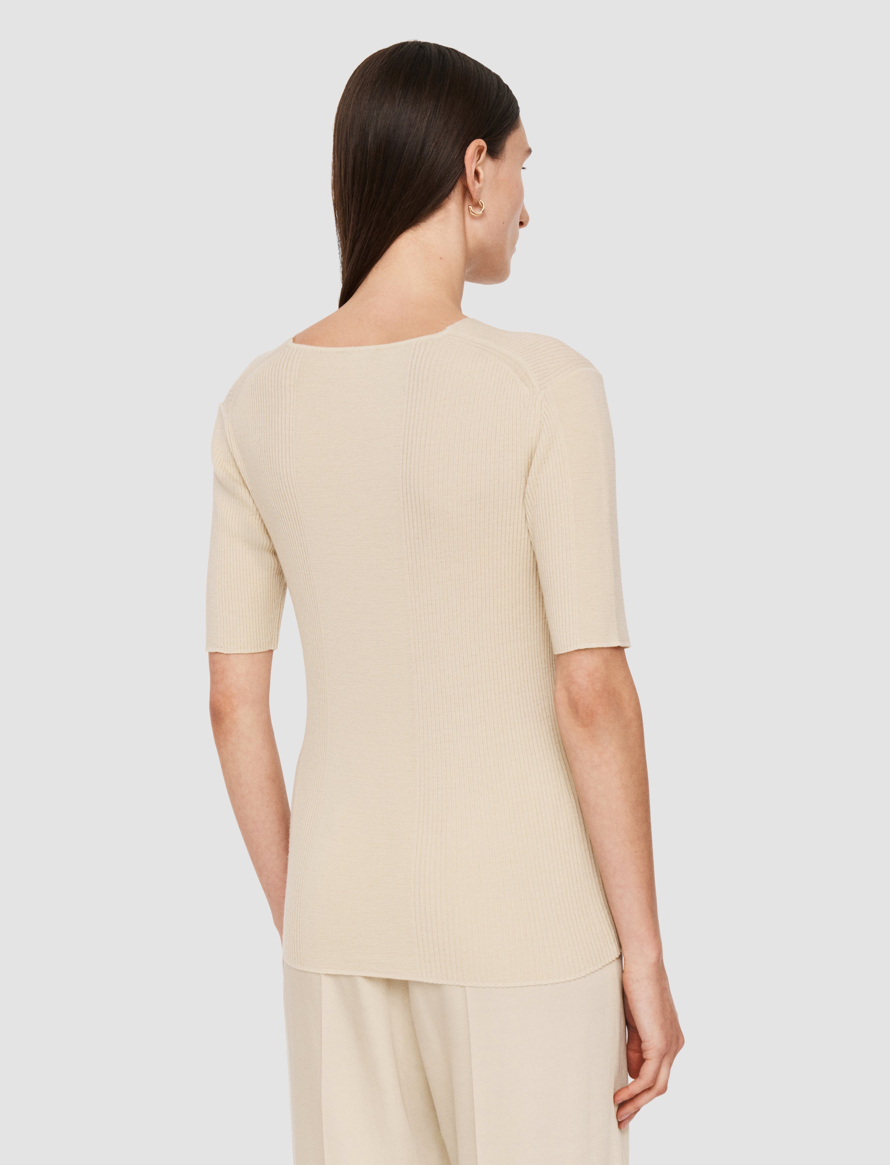 Fine Merino Rib V Neck Top - 4