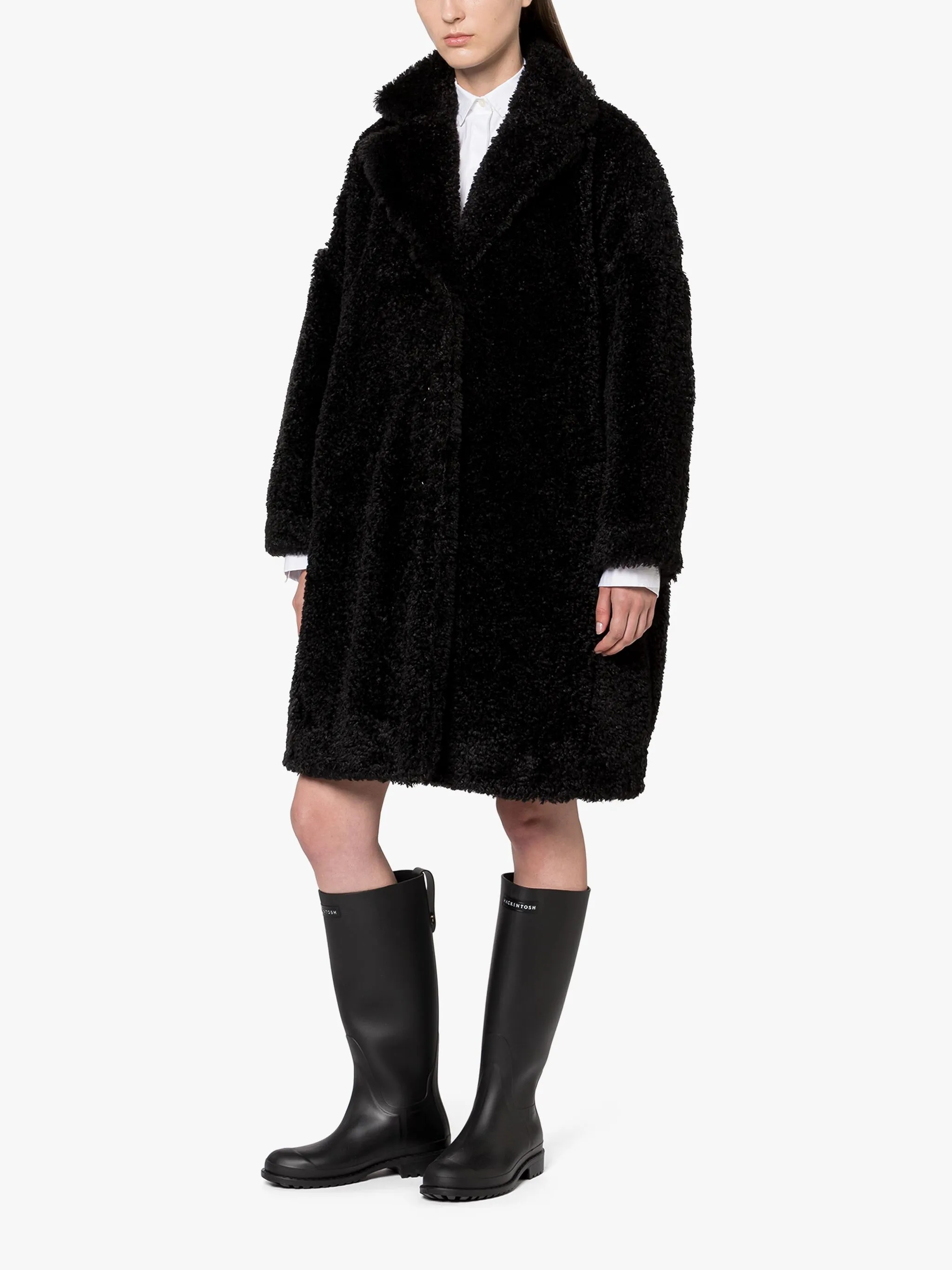 HUMBIE CHESTER BLACK ECO FUR COCOON COAT - 2