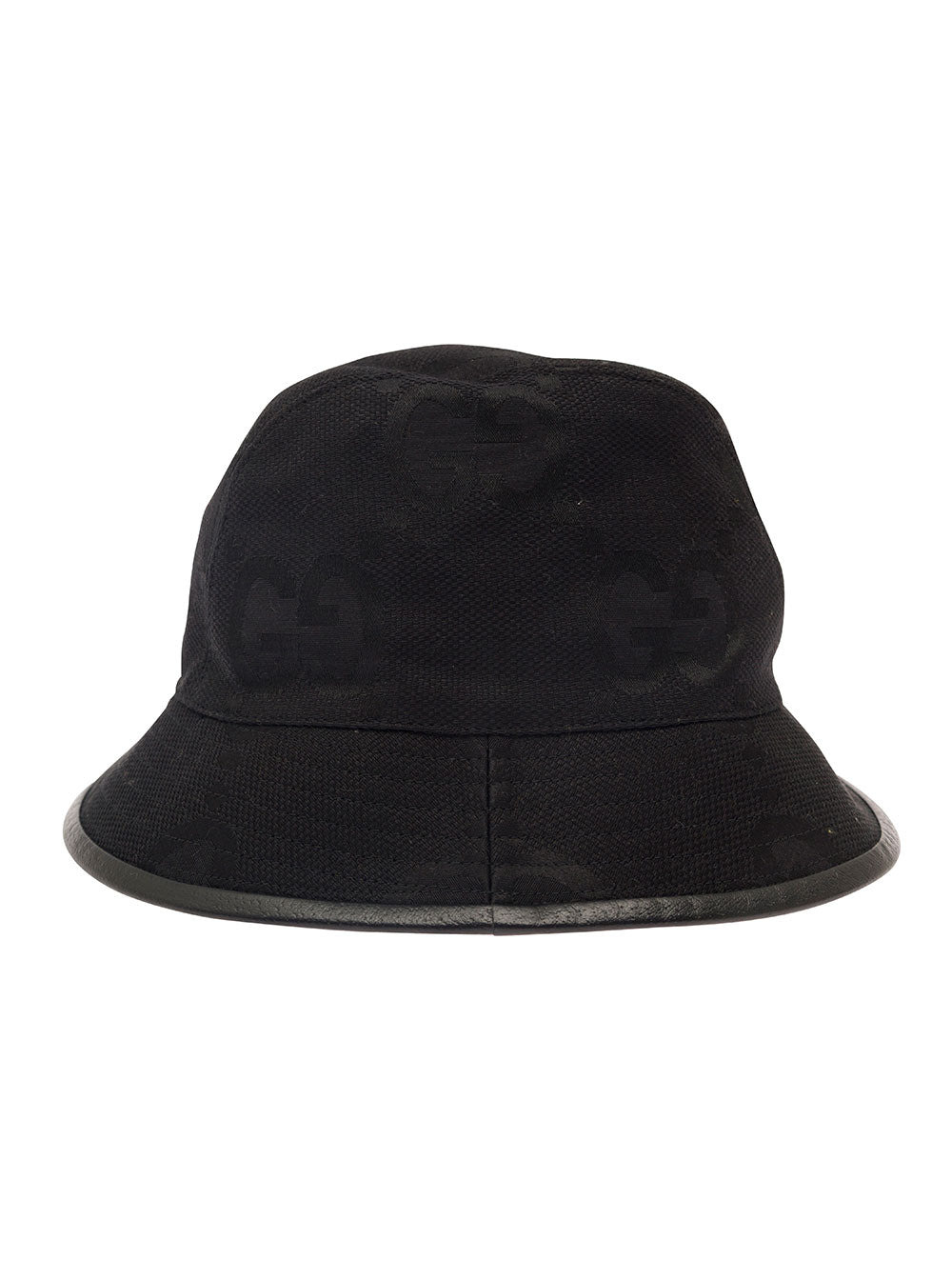Gucci Men Black Bucket Hat With Leather Trimmings In Gg Jumbo Canvas Man - 2