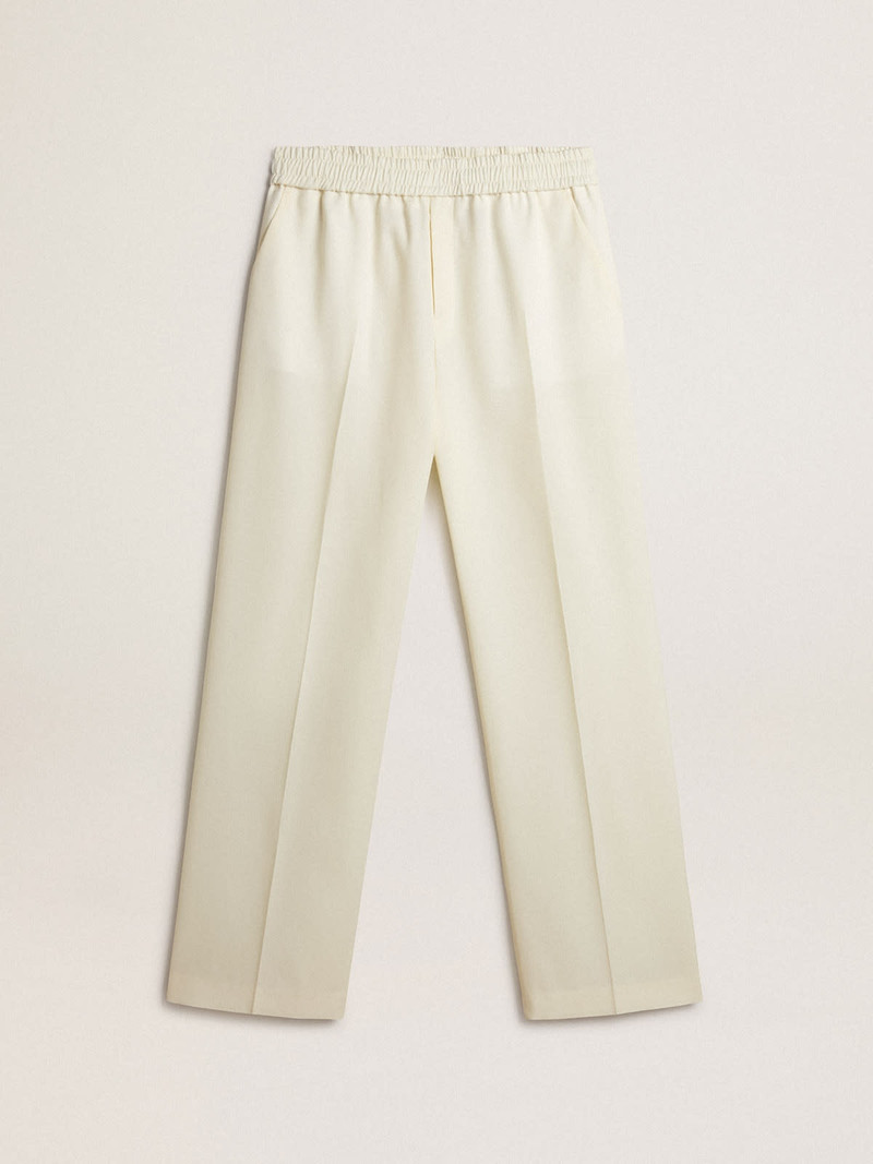Men’s aged white wool gabardine joggers 1