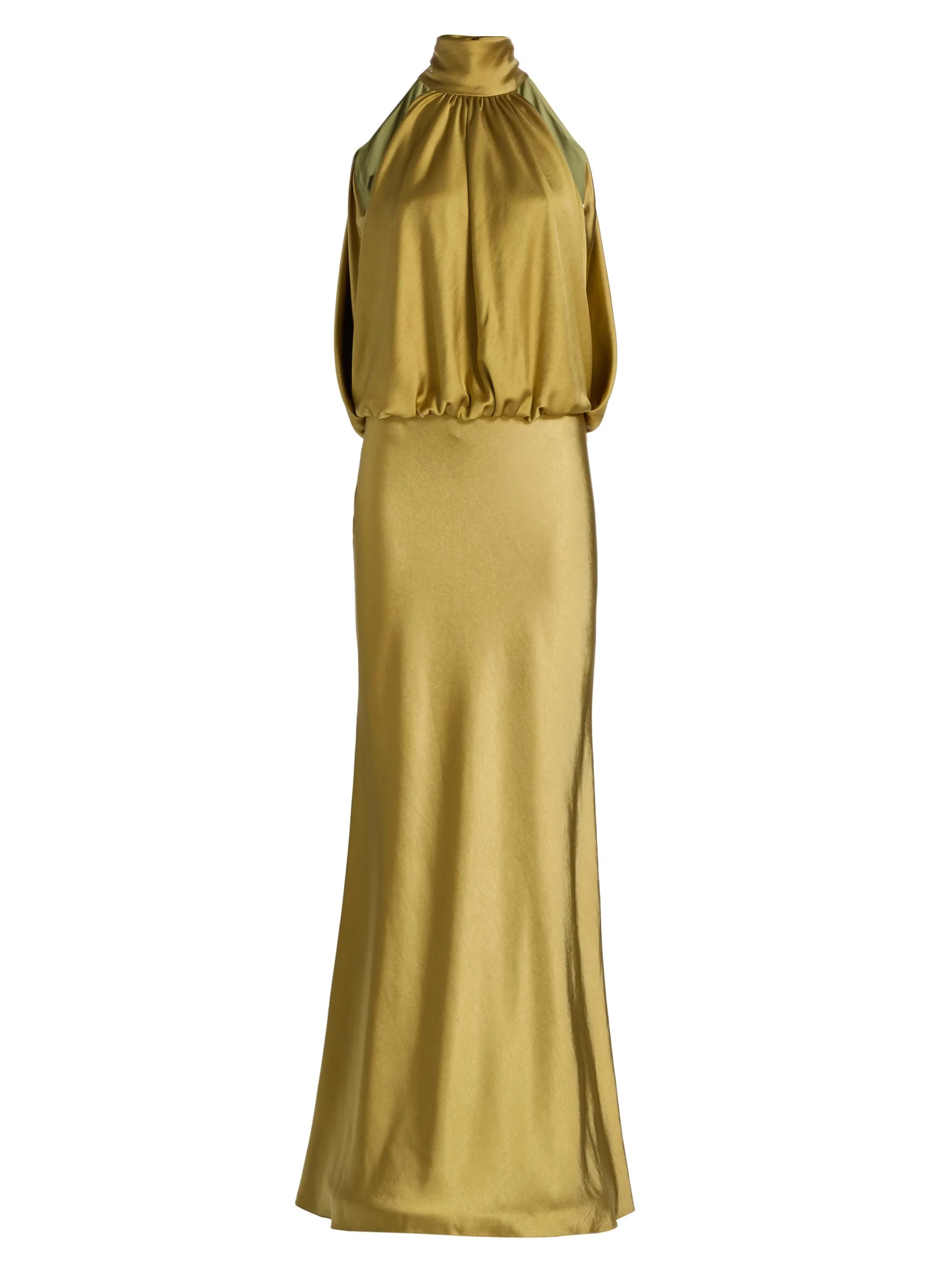 Women's Draped Satin Halterneck Gown - Moss - 1
