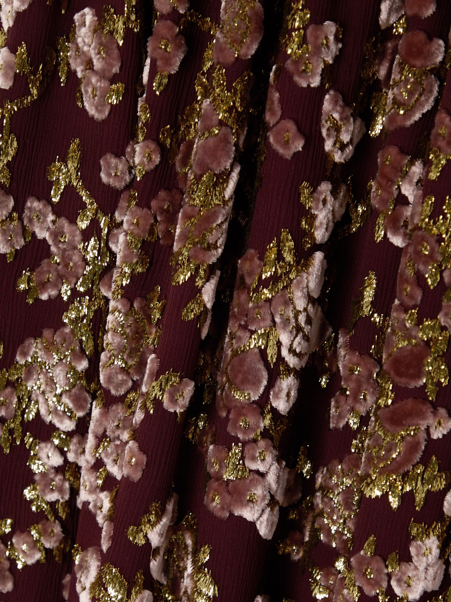 Tiered metallic devoré-velvet maxi skirt Burgundy - 4