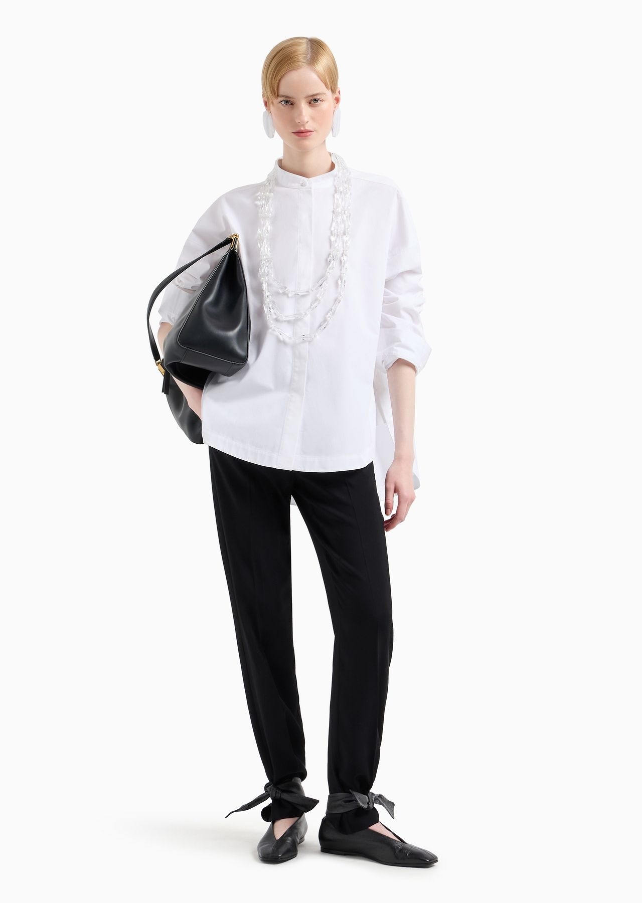Polished cotton oversized shirt with guru collar - 4