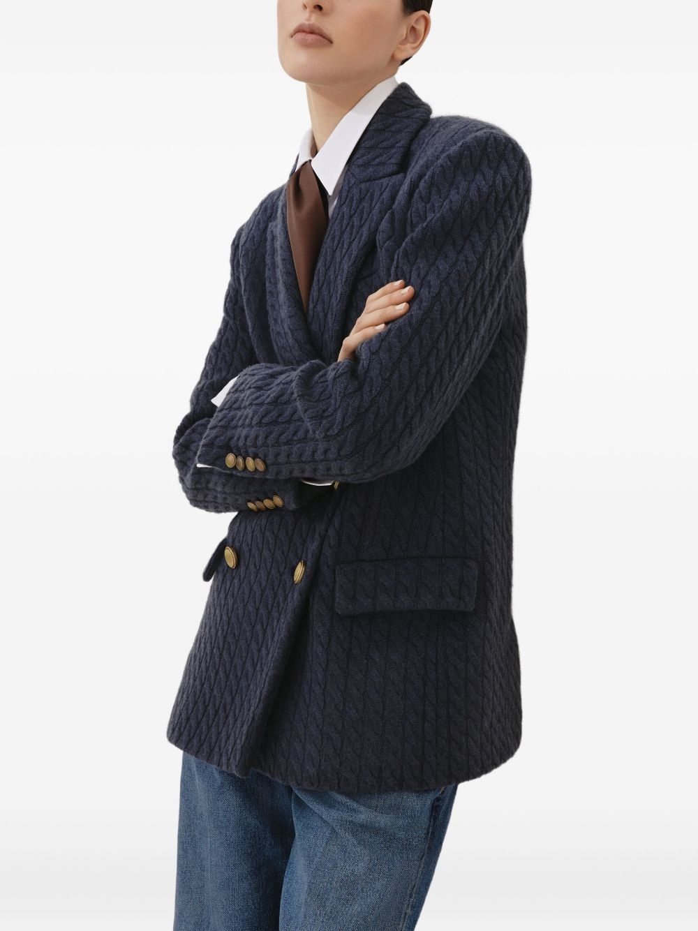 double-breasted textured blazer - 5