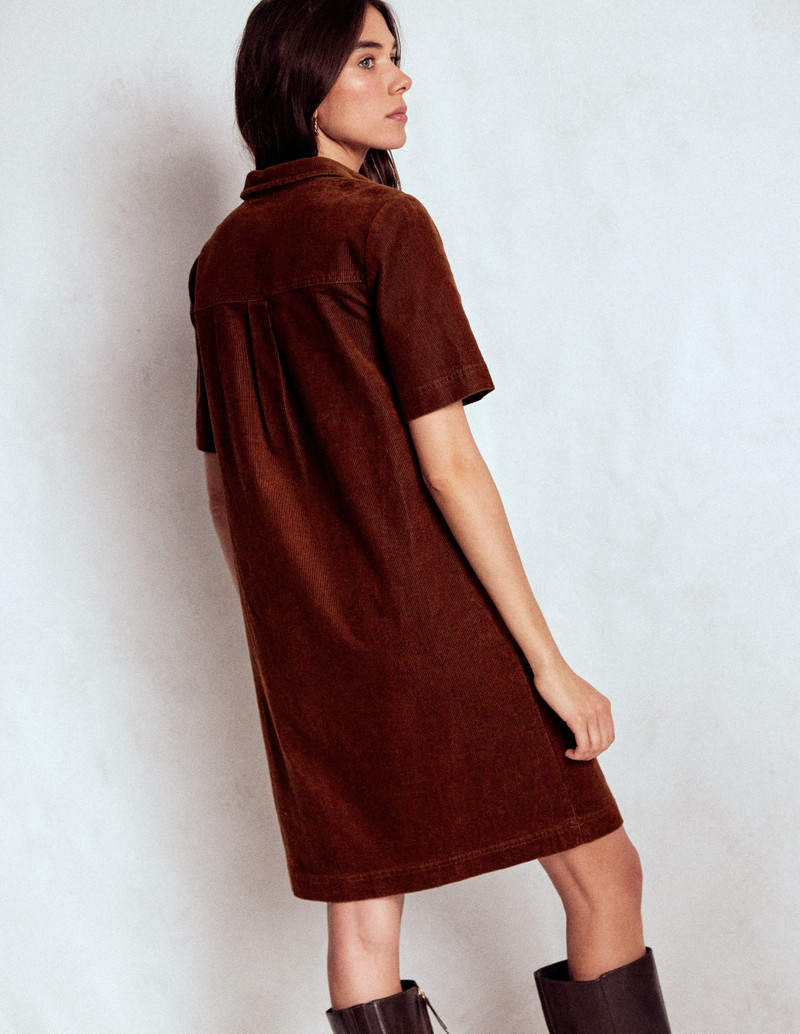 Zia Cord Pocket Shirt Dress-Copper Brown 4