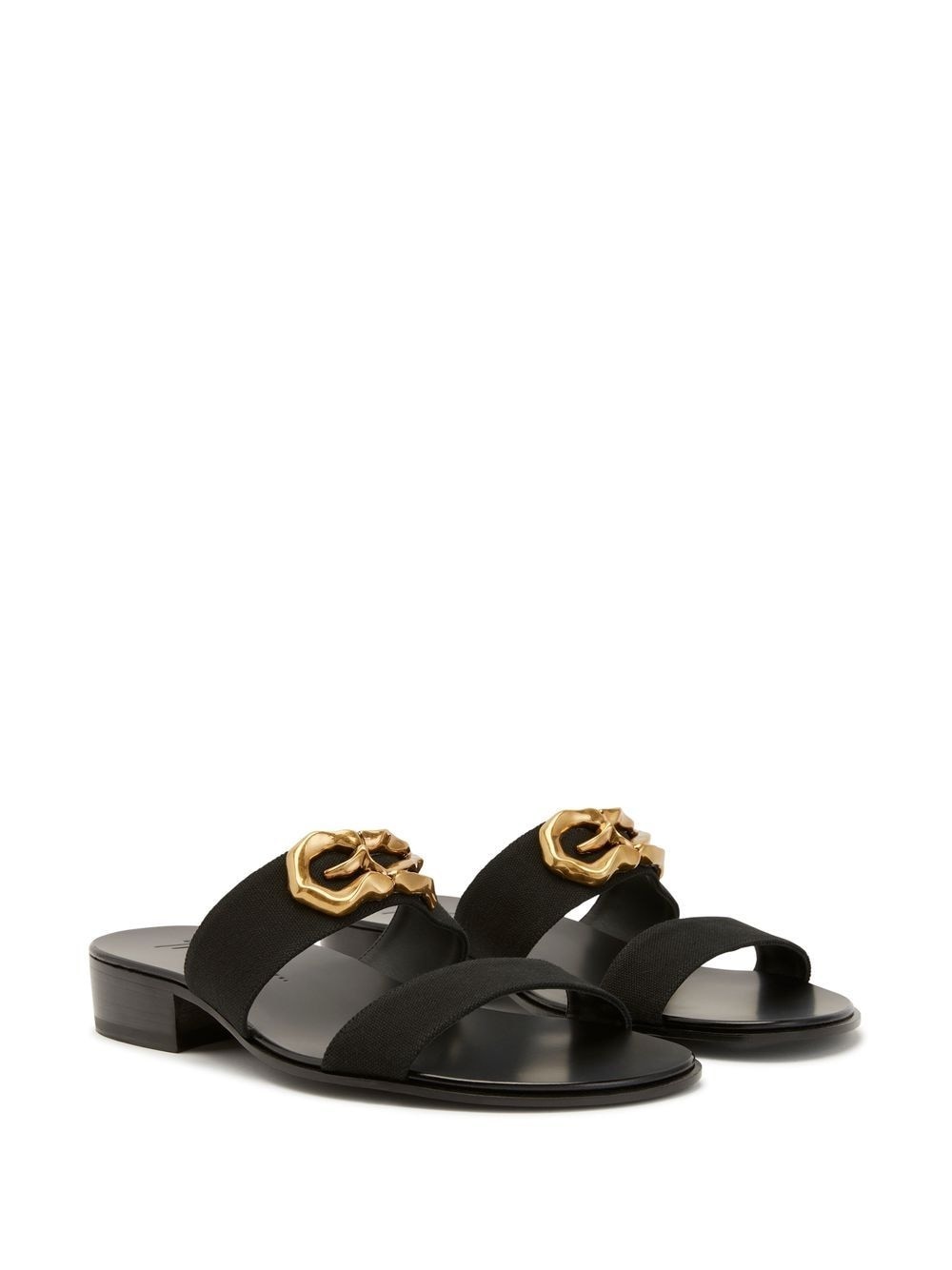 logo-plaque leather slides - 2