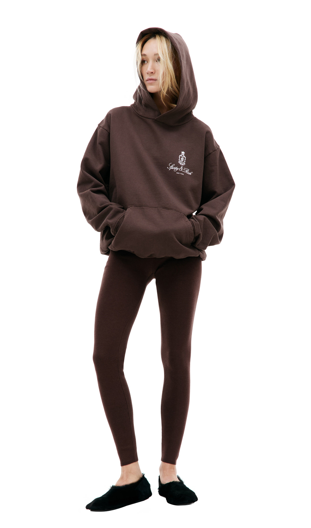 SERIF LOGO RIBBED LEGGING (CHOCOLATE) - 2