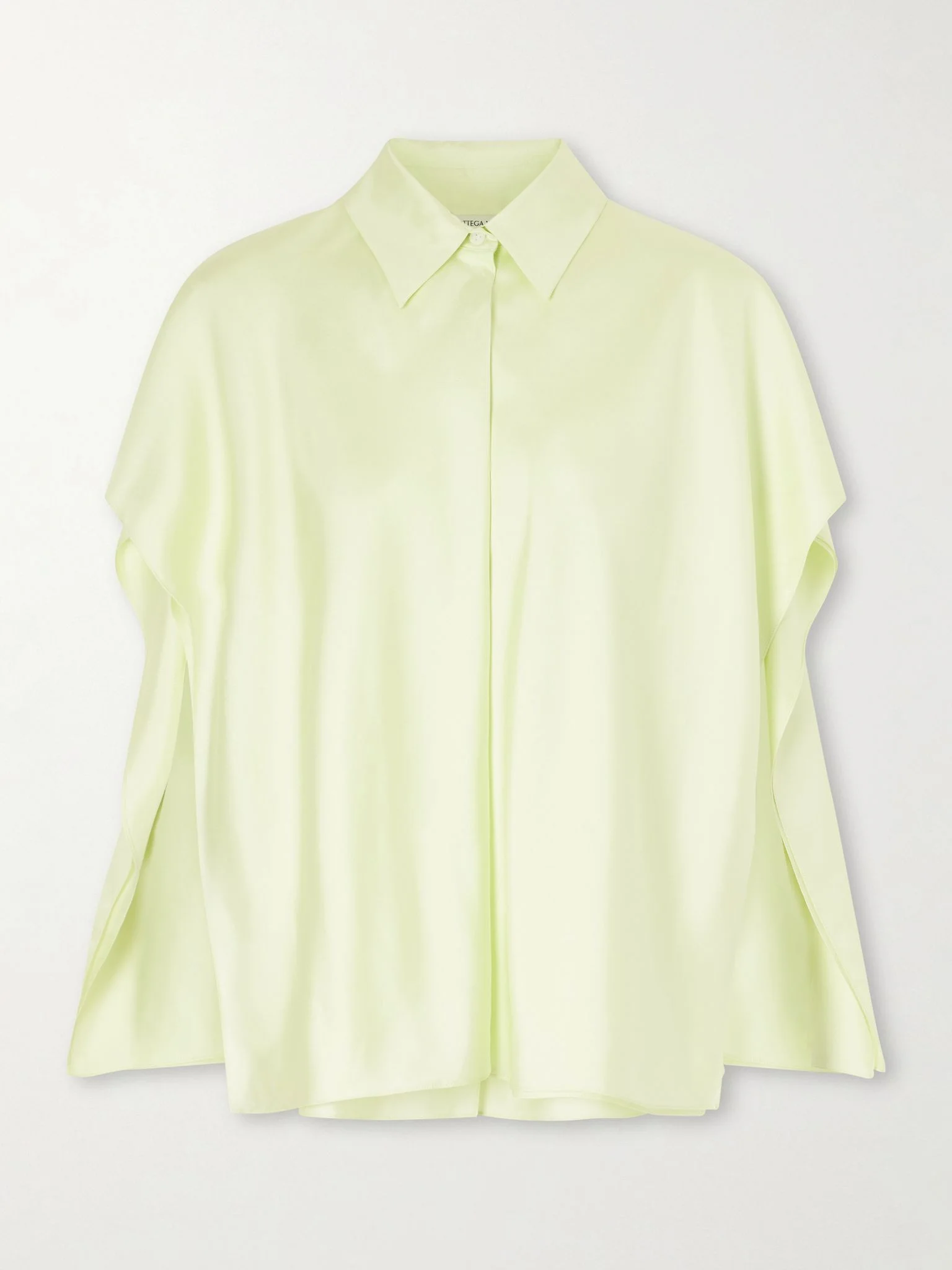Cape-effect layered silk-twill shirt Green - 1