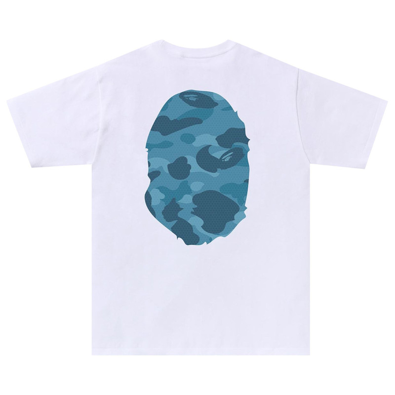 A BATHING APE® BAPE Honeycomb Camo Big Ape Head Tee 'White/Blue' outlook