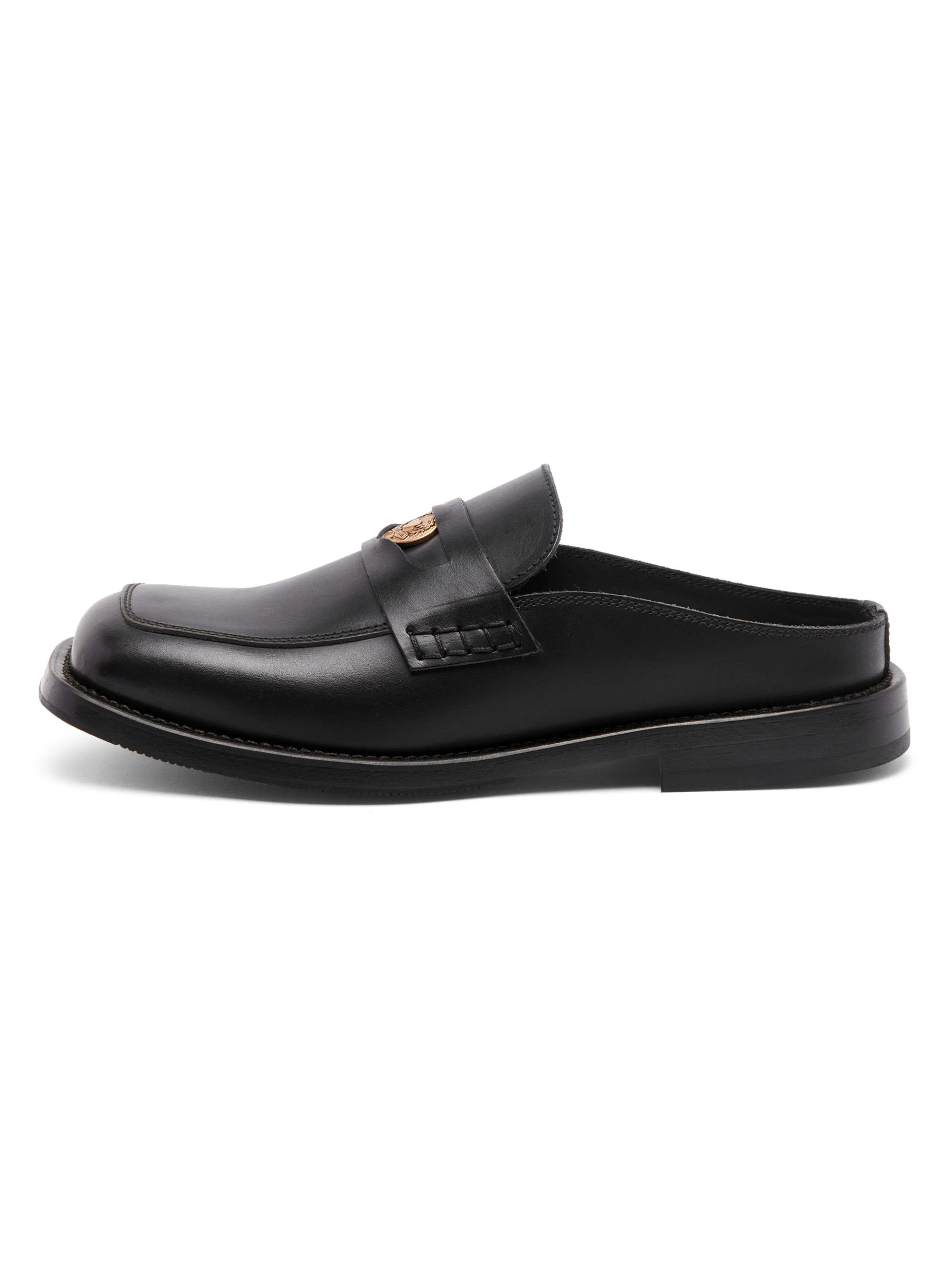Men's Leather Open Back Penny Loafers - Black - 1