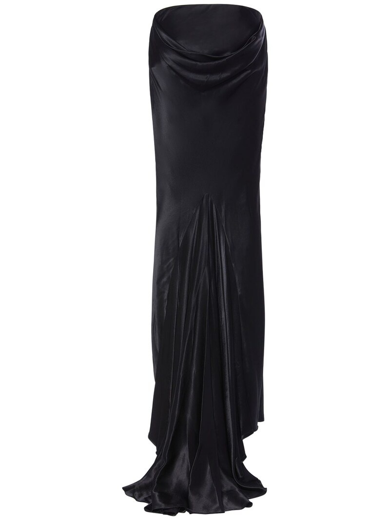Madeleen draped satin flared long skirt - 3