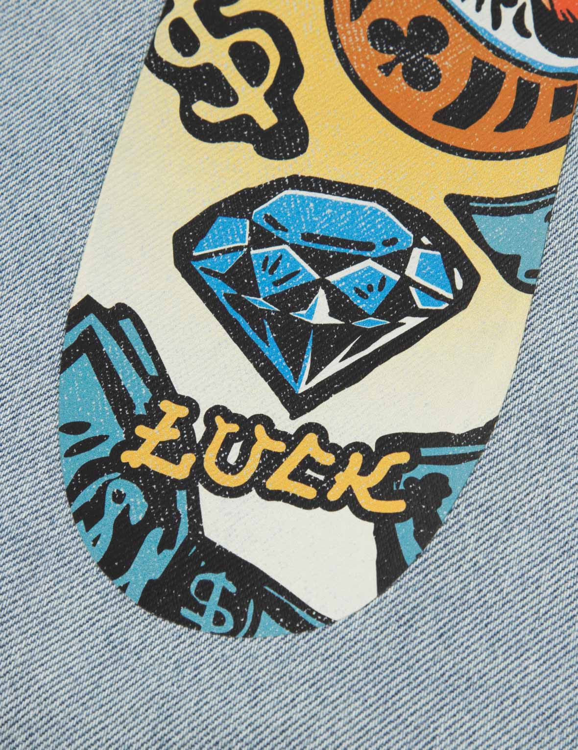 GAMING DARUMA DAICOCK PRINT RELAX FIT SHORT-SLEEVE DENIM SHIRT - 8