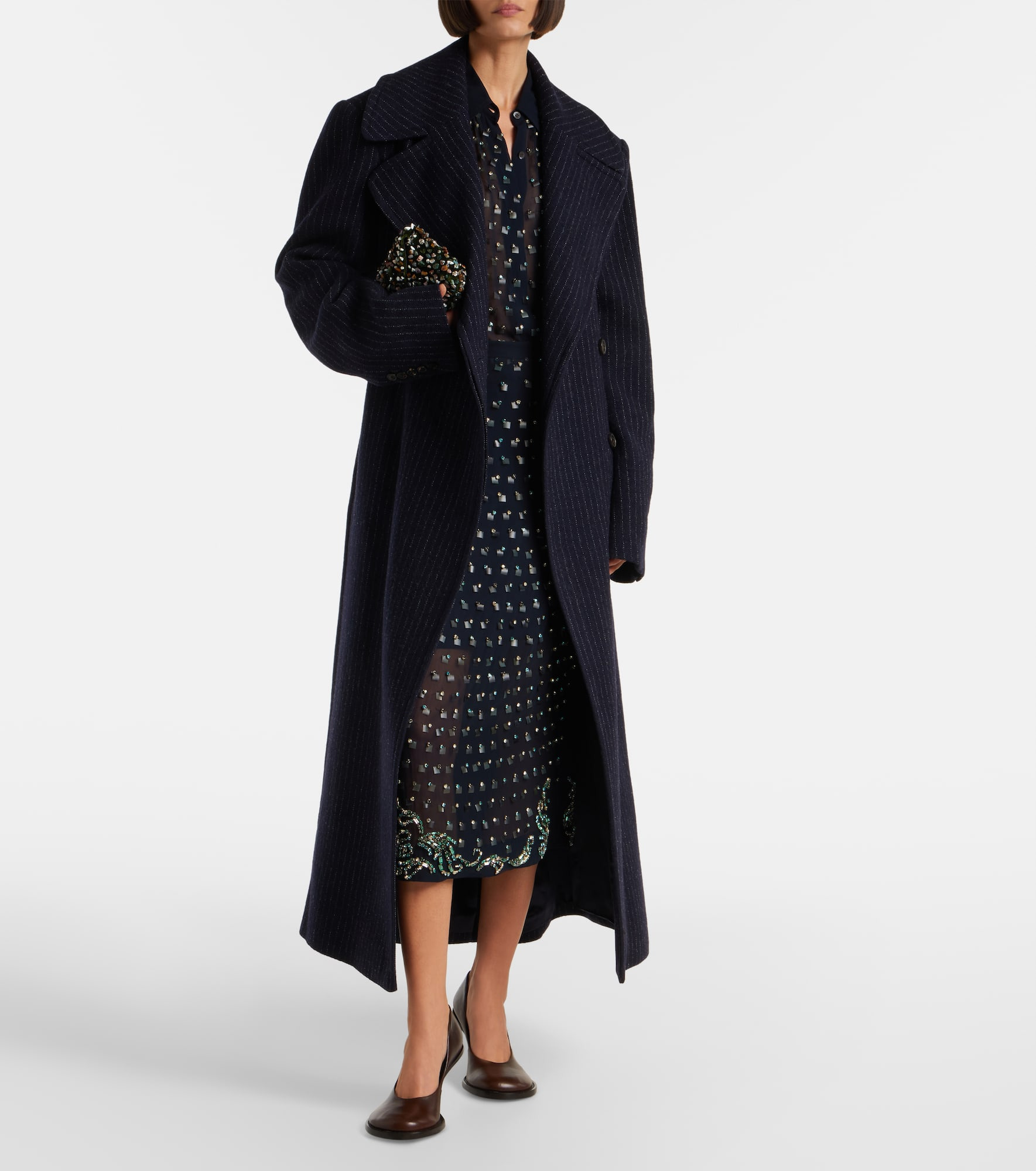 Belted pinstriped wool coat - 2