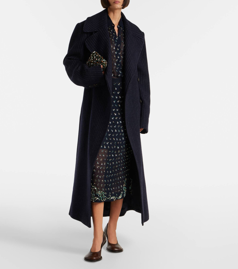 Dries Van Noten Belted pinstriped wool coat outlook