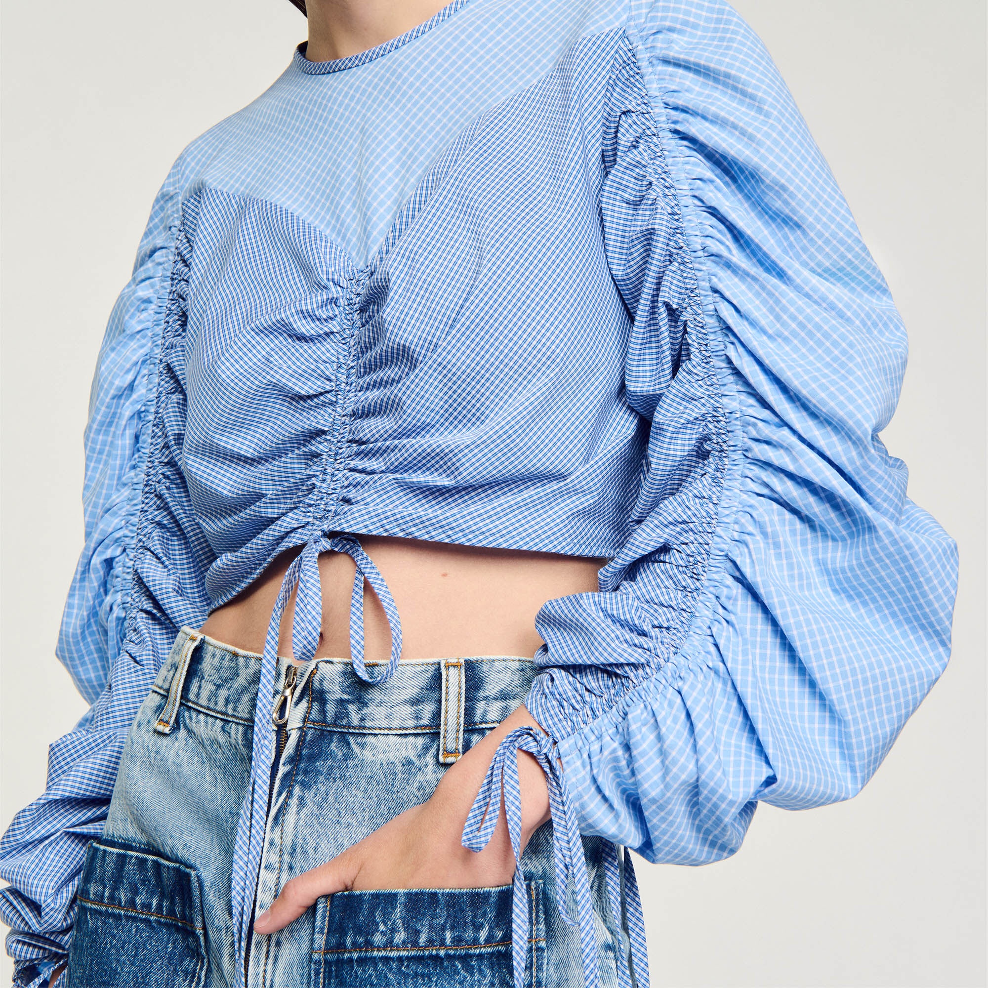 PATTERNED TOP WITH DRAWSTRINGS - 4