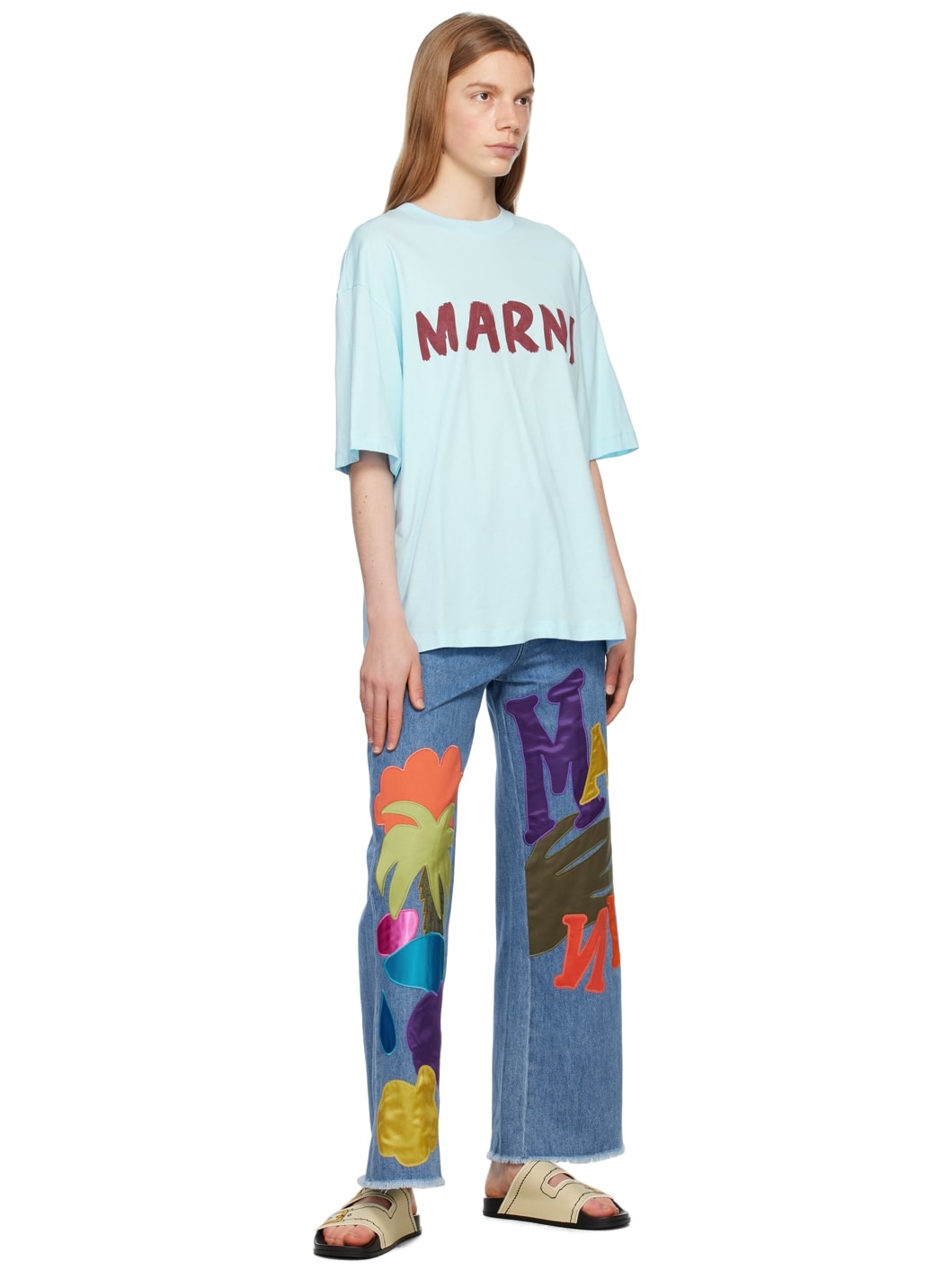 Marni LIGHT BLUE T-SHIRT WITH MARNI PRINT | REVERSIBLE