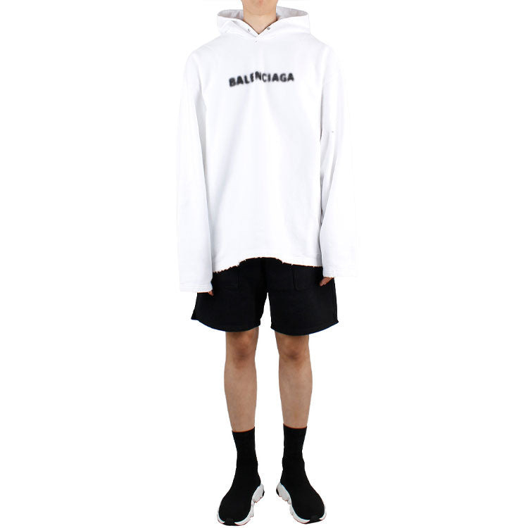 Balenciaga Blurred Logo Distress Hoodie 'White' 661711TKVD69040 - 3