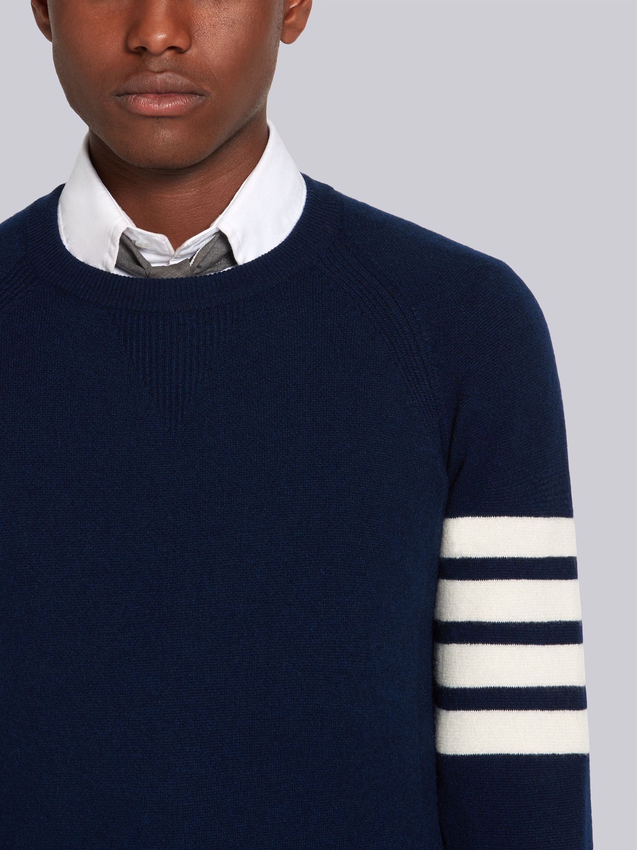 Navy French Terry Cashmere 4-Bar Crewneck Pullover - 5