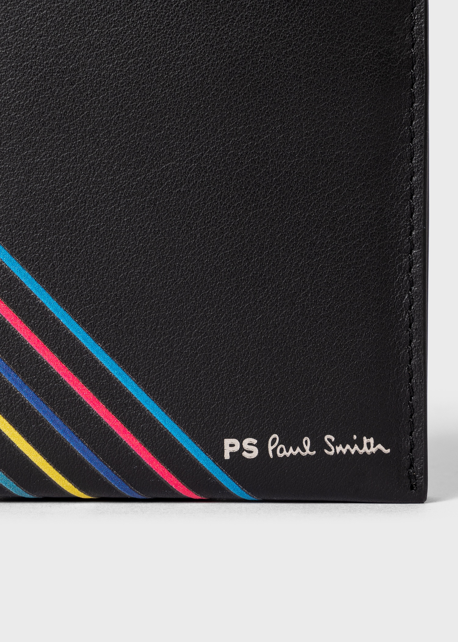 Black Leather 'Sports Stripe' Billfold Wallet - 3