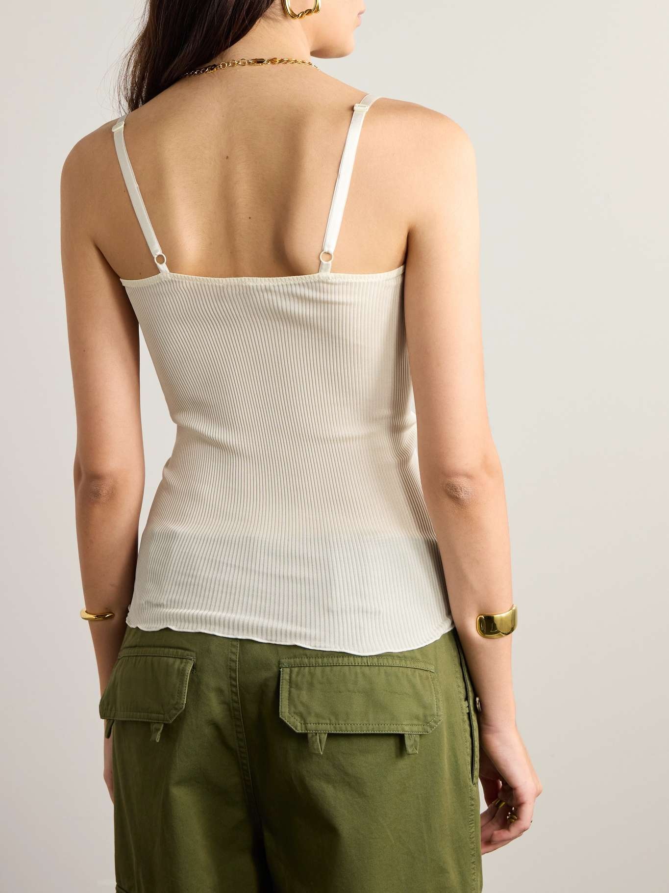 Lace-trimmed ribbed silk-jersey tank top - 4