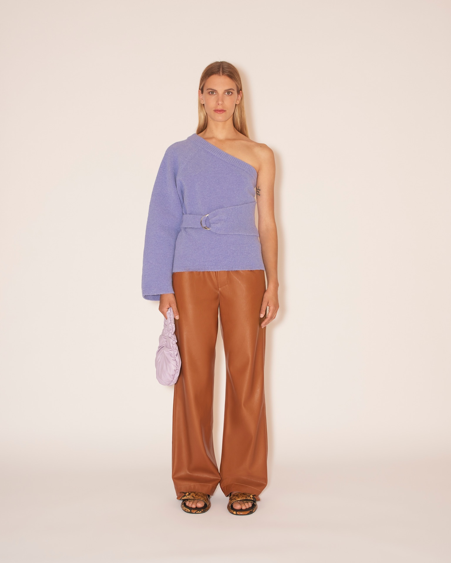 CALIE - OKOBOR™ alt-leather drawstring waist trousers - Tobacco - 3