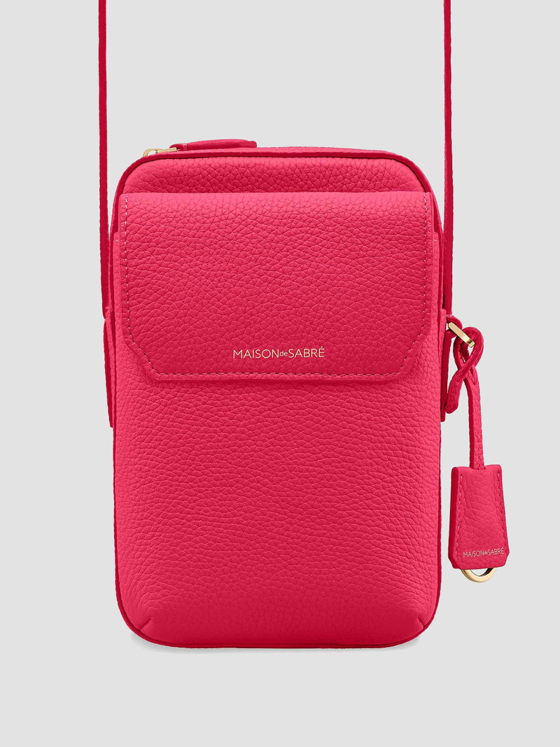 Leather Zip Phone Pouch - Shibuya Fuchsia 4