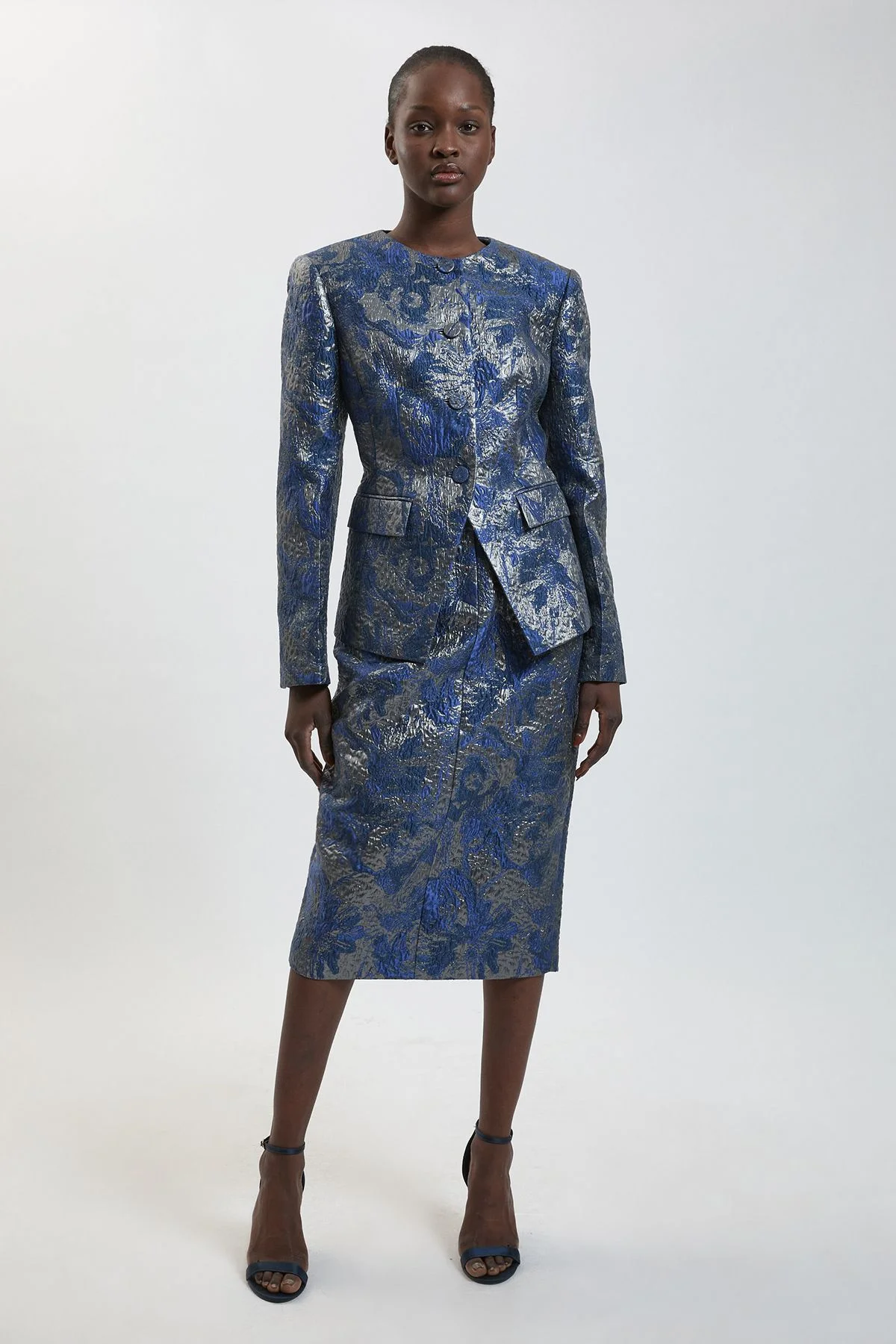 Tailored Jacquard Pencil Midi Skirt - 1