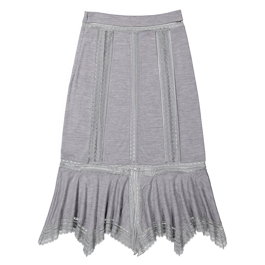 Burberry Ladies Cloud Grey Chantilly Lace And Wool Jersey Skirt - 5