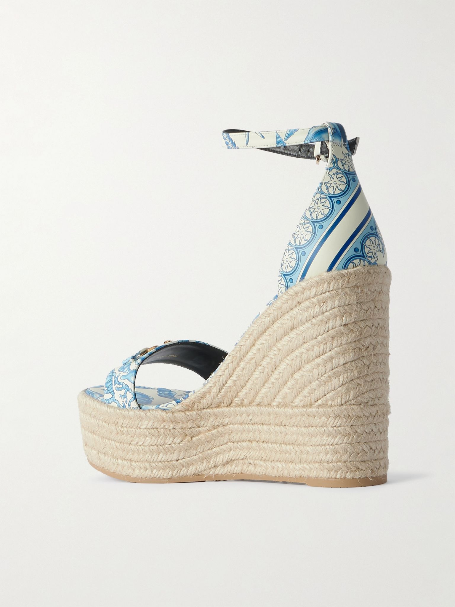 Embellished printed leather espadrille wedge sandals Blue - 3
