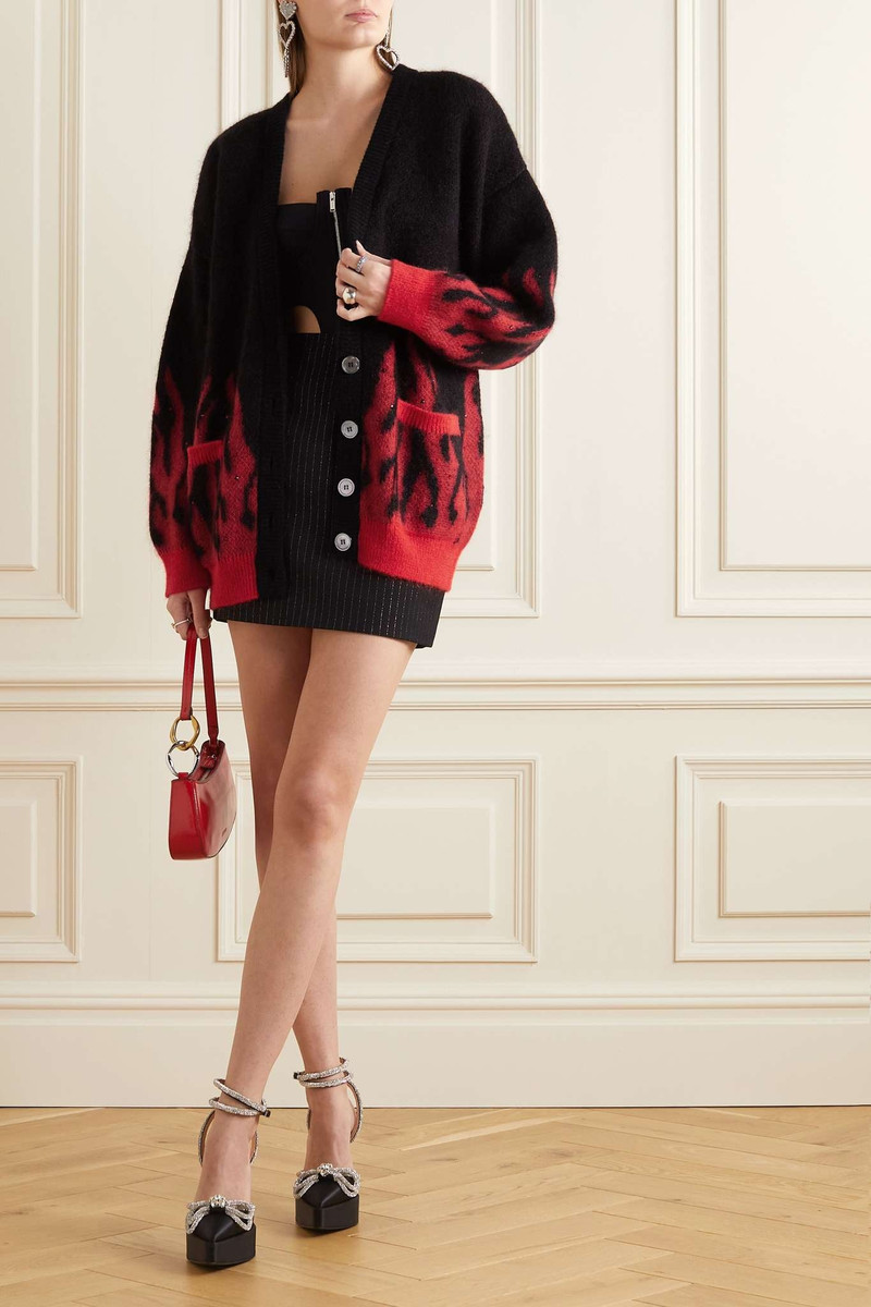 Alessandra Rich Flame embellished mohair-blend jacquard cardigan outlook
