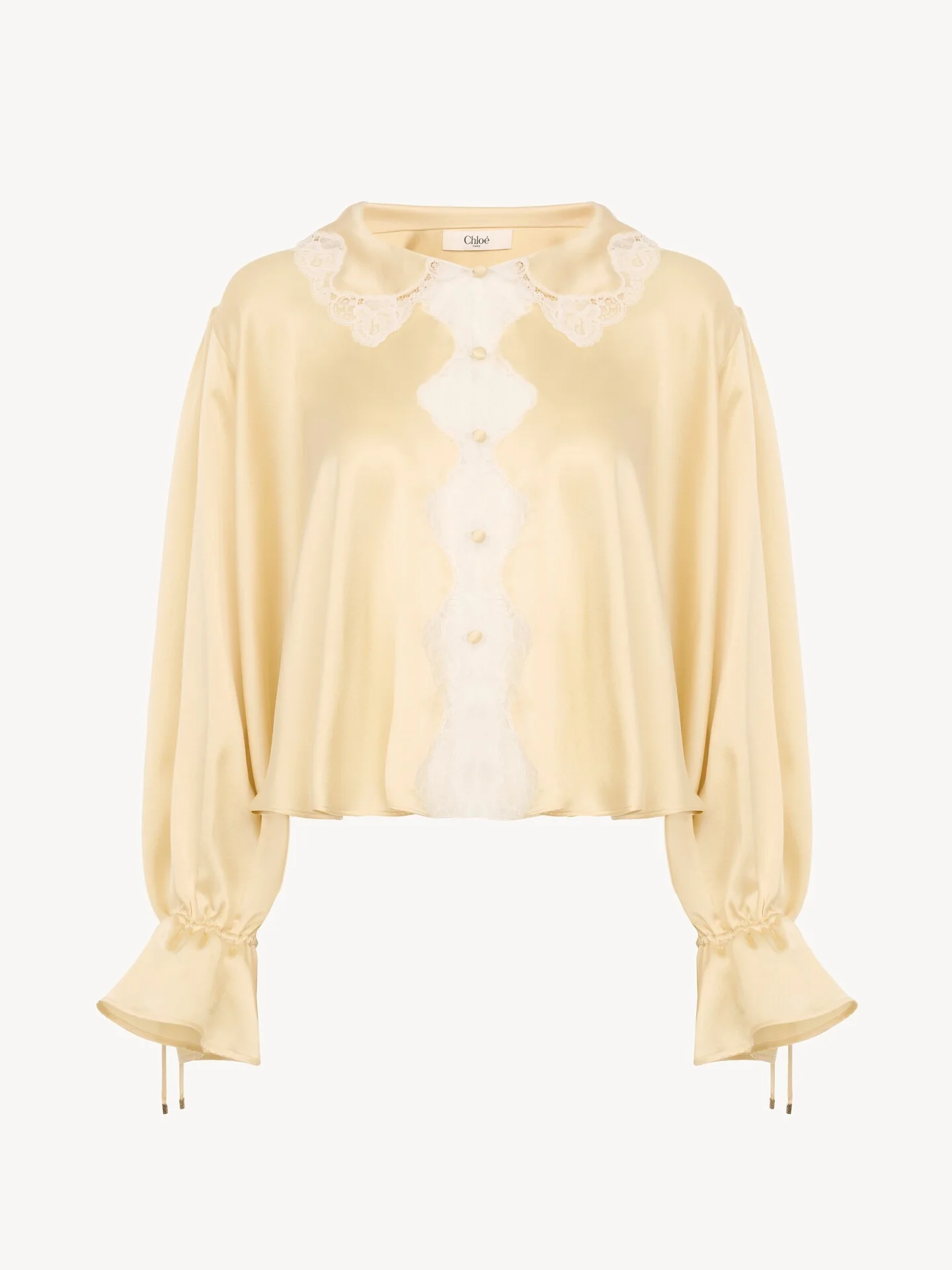 FLUID TOP IN WASHED SILK SATIN & LACE - 1