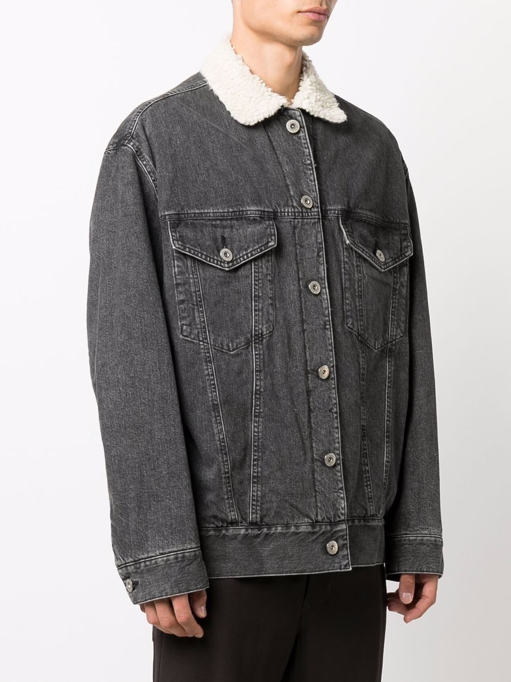 contrast collar denim jacket - 3