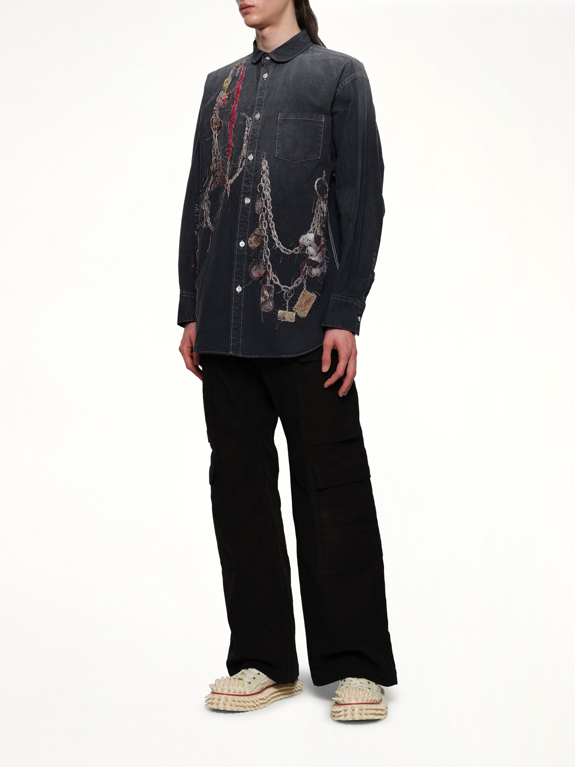 Embroidered Chain Shirt in Grey - 4
