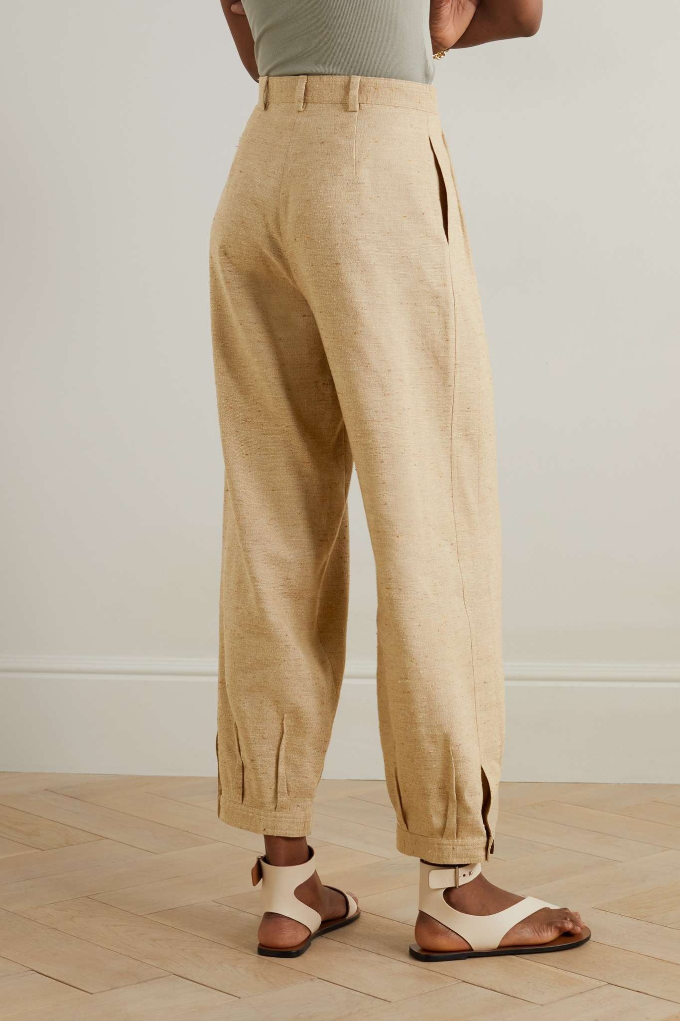 Phyllis pleated linen, cashmere and silk-blend tweed tapered pants - 4