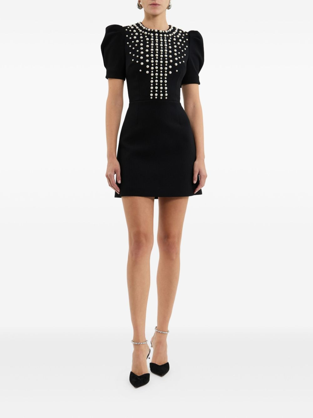 puff-sleeve pearl-embellished mini dress - 2